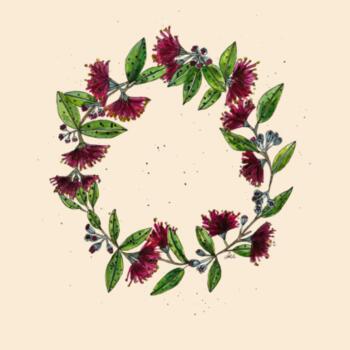 Pohutukawa Wreath - Medium Calico Santa Sack Design