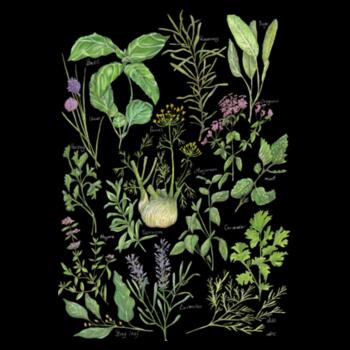 Garden herbs - Black Tea Towel Design