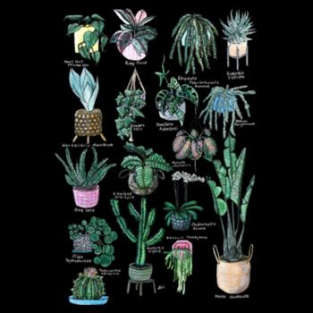 17 Indoor Plants - Black Tea Towel Design