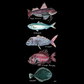 NZ Native Fish - Black Tea towel Design