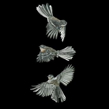 Fantails in Flight - Black Tea Towel Design