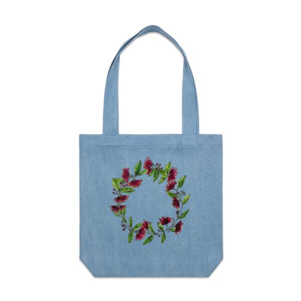 Pohutukawa Wreath - AS Colour Denim Carrie Tote Thumbnail