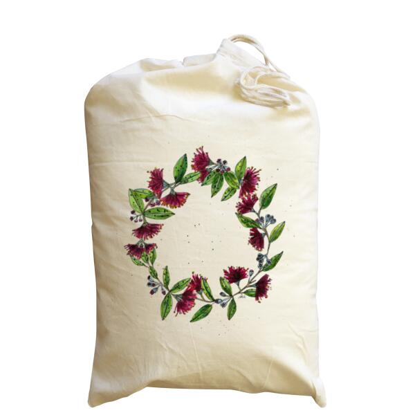 Pohutukawa Wreath - Medium Calico Santa Sack Thumbnail