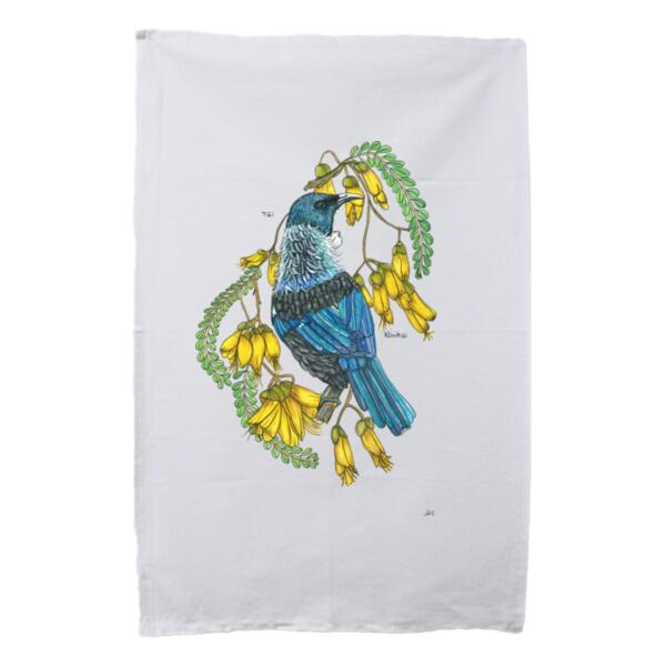 Tui + Kowhai - 100% cotton Tea Towel Thumbnail