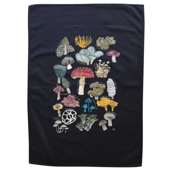 Mushrooms & Fungi - Black Tea Towel Thumbnail