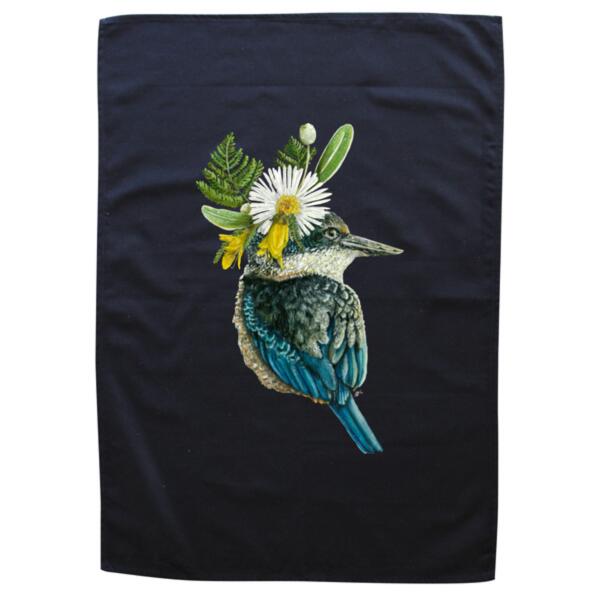 Crowned Kotare - Black Tea Towel Thumbnail