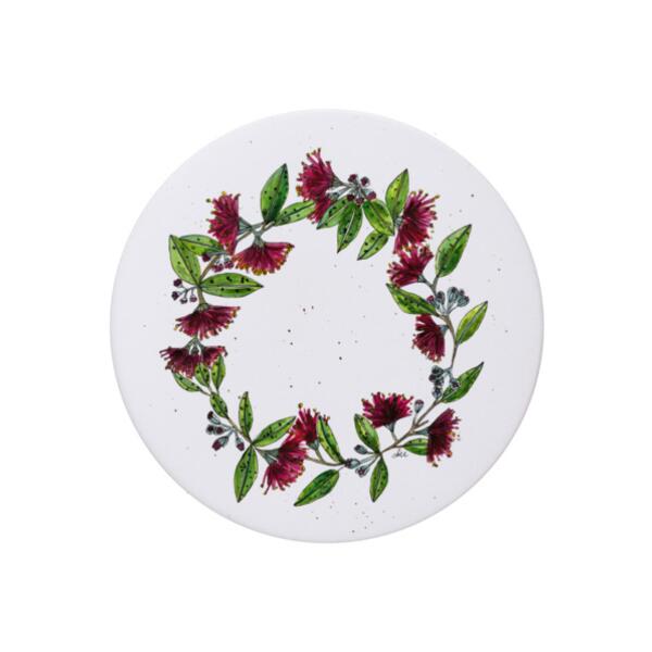 pohutukawa wreath Ceramic Coaster Thumbnail
