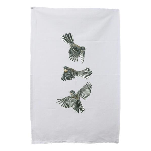Fantails in Flight - White Tea Towel Thumbnail